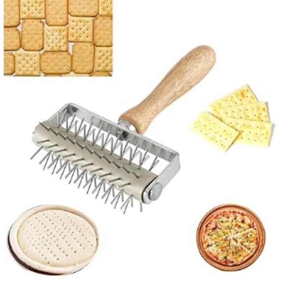 Pizza Dough Roller Docker with Wood Handle (Stainless Steel) - Picture 2 of 5